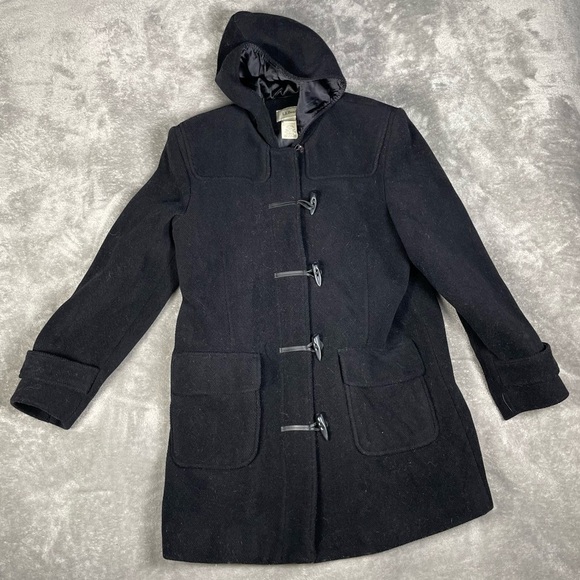 L.L. Bean Coat Womens Medium Petite Duffel Toggle Wool Insulated Hooded Warm VTG - Picture 3 of 7